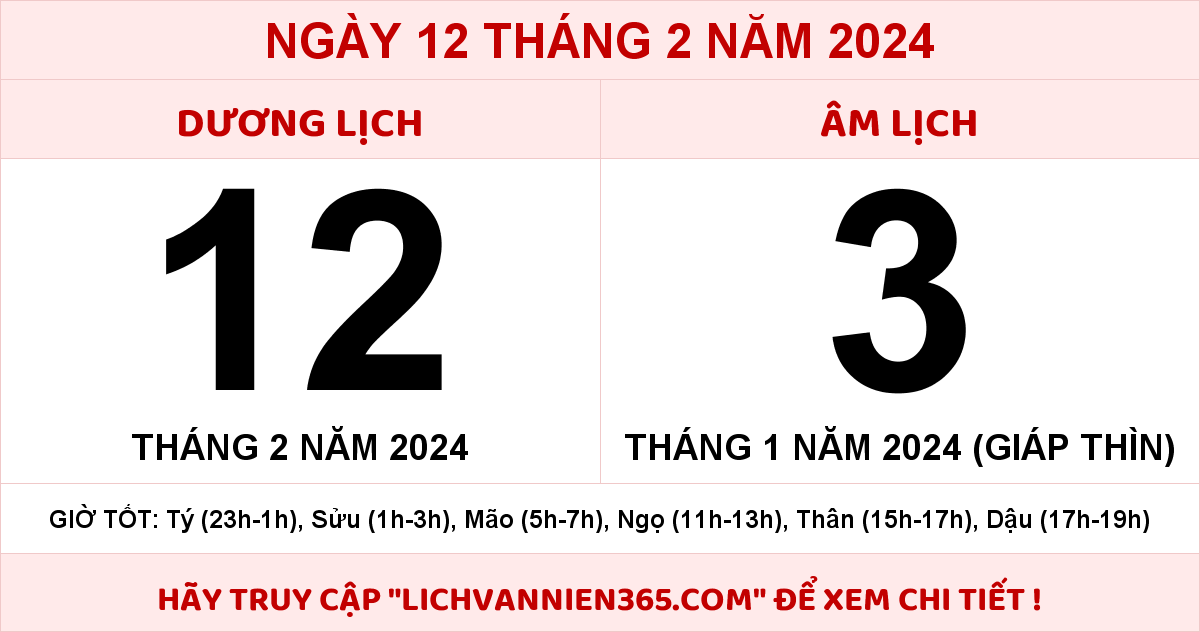 Lịch âm 12/2 Âm lịch hôm nay 12/2/2024 chính xác nhất