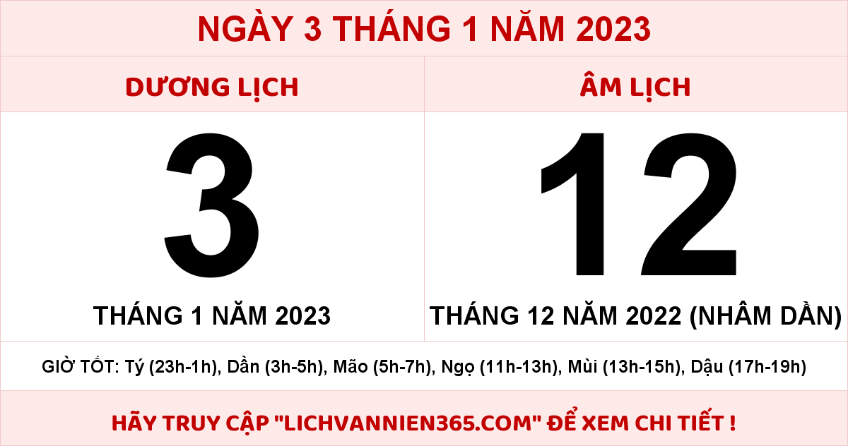 Lịch Âm ngày 3 tháng 1 năm 2023, lịch Âm ngày tốt xấu, xem giờ tốt