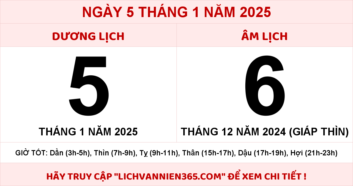 Lịch âm 5/1 Âm lịch hôm nay 5/1/2025 chính xác nhất