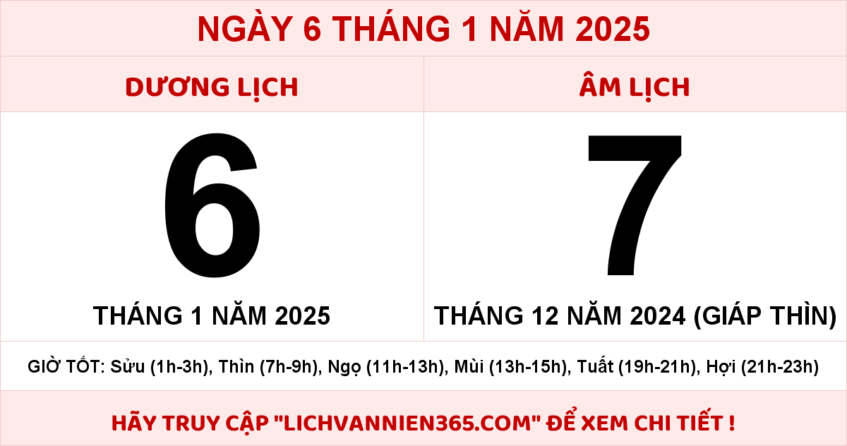 Lịch âm 6/1 Âm lịch hôm nay 6/1/2025 chính xác nhất