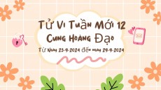 Tử Vi Tuần Mới 12 Cung Hoàng Đạo Từ Ngày 23-9-2024 đến ngày 29-9-2024 